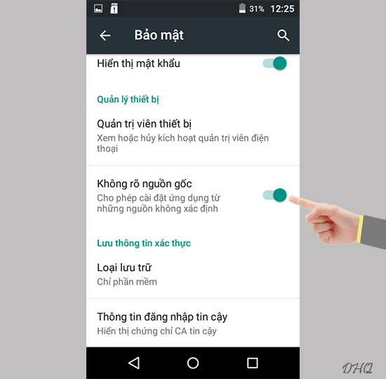 Chọn bật cho phép